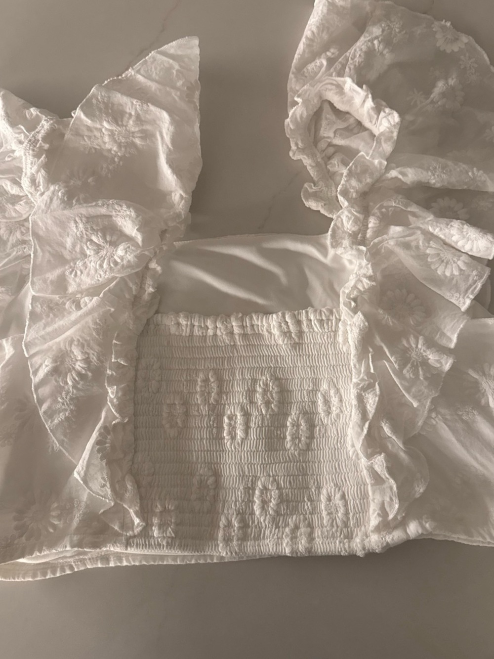 Altar'd State White Embroidered Ruffle Crop Top - Picture 3 of 3